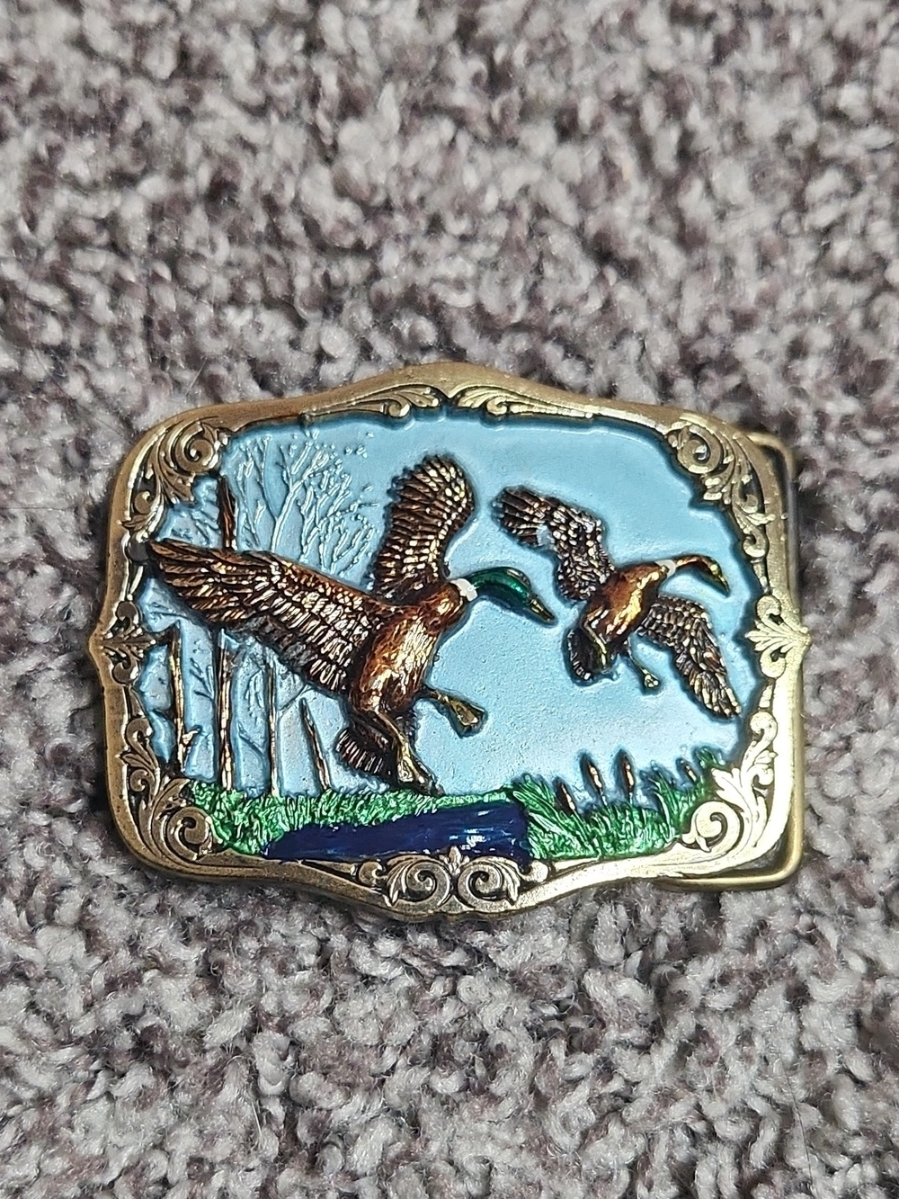 Decorative Duck Belt Buckle in Blue and Gold